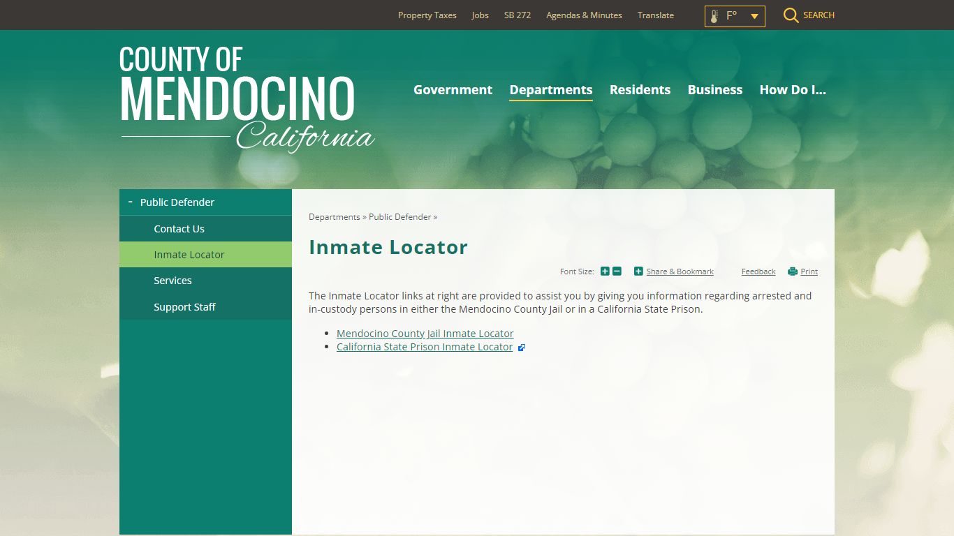Inmate Locator | Mendocino County, CA