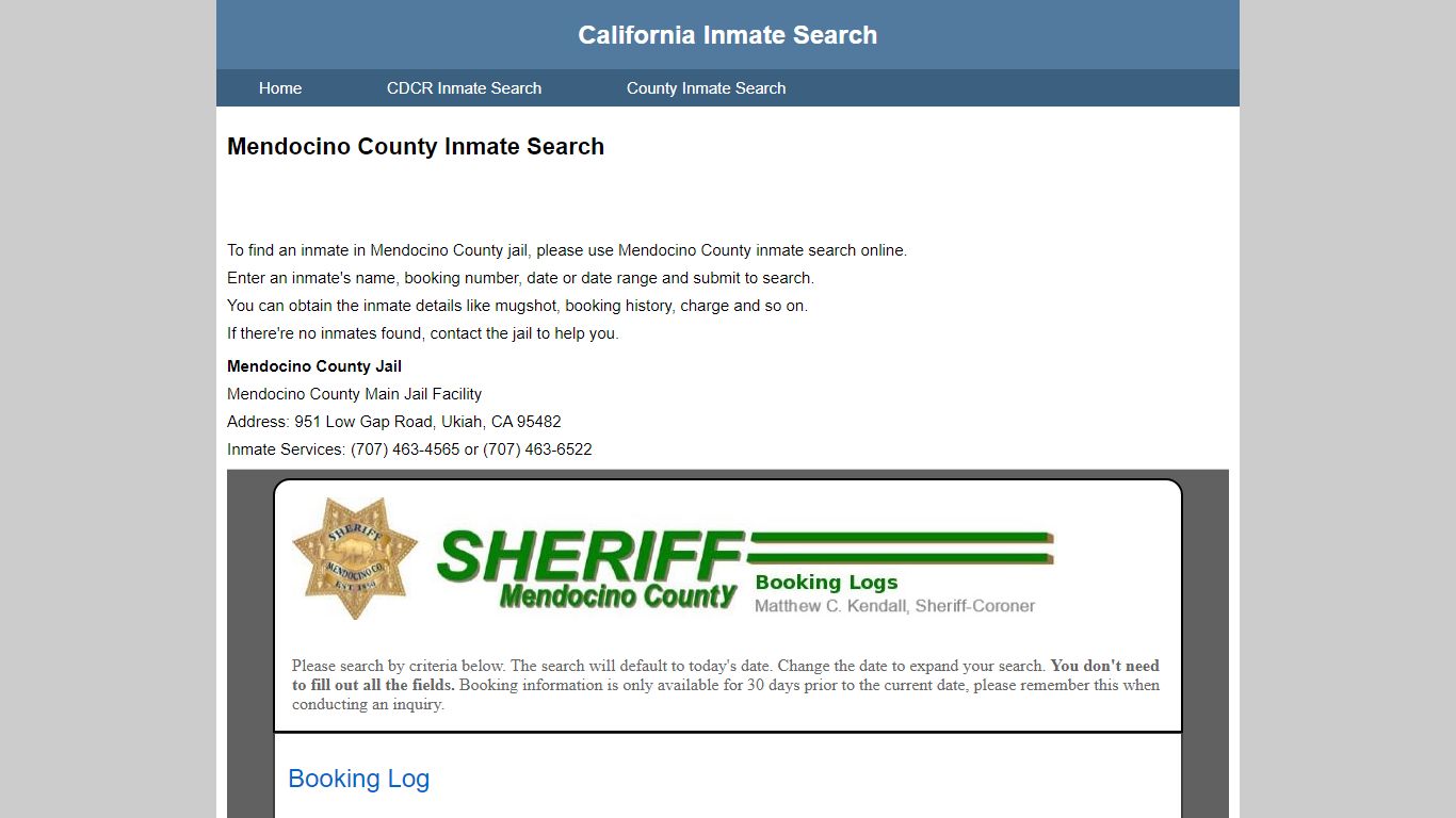 Mendocino County Inmate Search