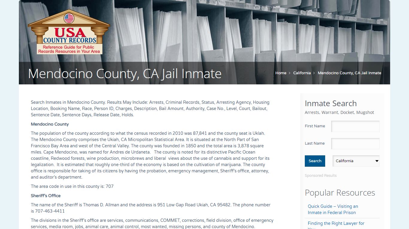Mendocino County, CA Jail Inmate | Name Search